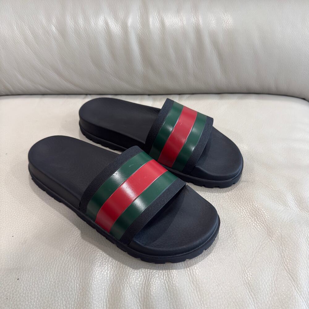 GUCCI Pursuit '72 Rubber Slide Sandal Black Green Red Web UK 10 US 11 308234
